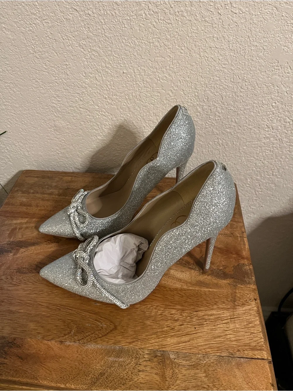 Sam Edelman Silver Glitter Deela Pointed-Toe Bow Pumps